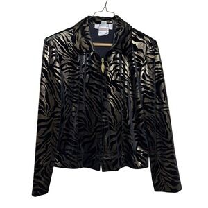 Rikhoff Trends Womens Velvet Tiger Jacket Gold Black 6 Glam Mob Wife Baddie‎
